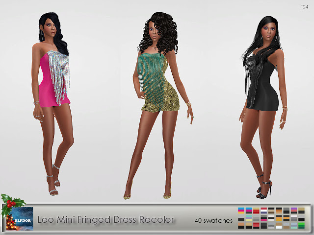 Sims 4 Leo Mini Fringed Dress Recolor New Year edition at Elfdor Sims