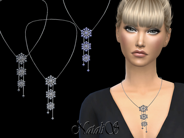 Sims 4 Sparkling triple snowflakes necklace by NataliS at TSR