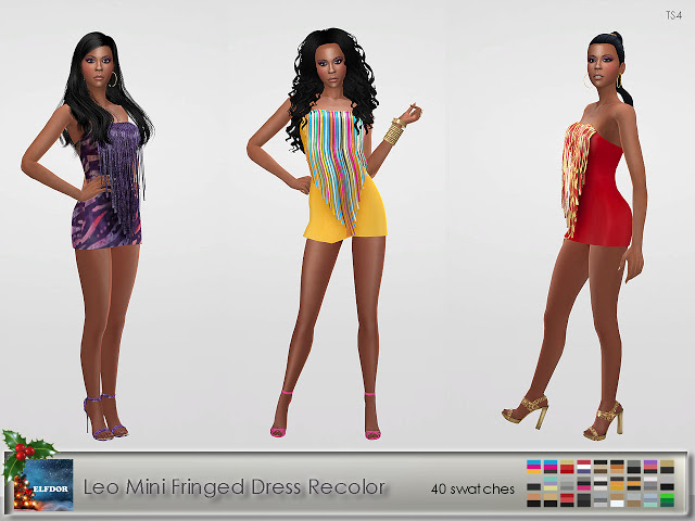 Sims 4 Leo Mini Fringed Dress Recolor New Year edition at Elfdor Sims