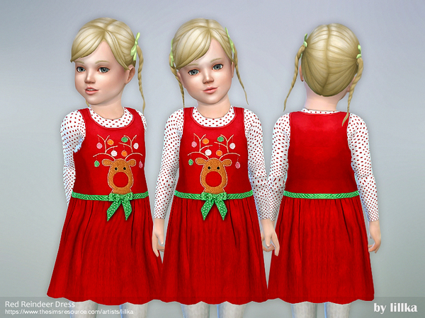Sims 4 Red Reindeer Dress by lillka at TSR