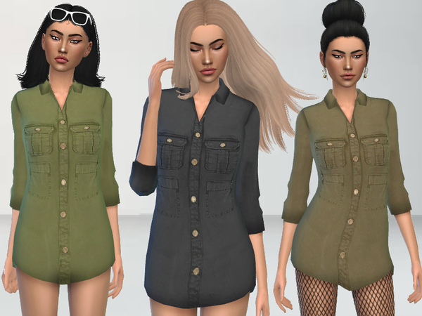 Sims 4 Military Style Shirt/Dress by Puresim at TSR