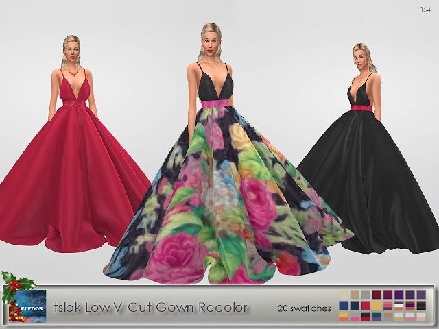 Sims 4 Tslok Low V Cut Gown Recolor at Elfdor Sims