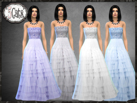 Strapless Beaded Bodice Layered Tulle Skirt by Five5Cats at TSR