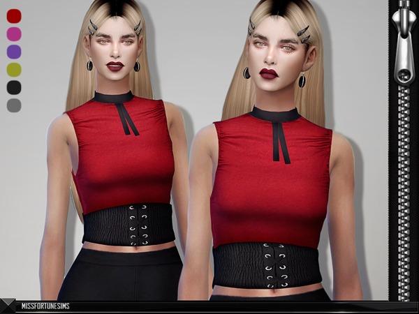 Sims 4 MFS Gabriella Belted Top by MissFortune at TSR