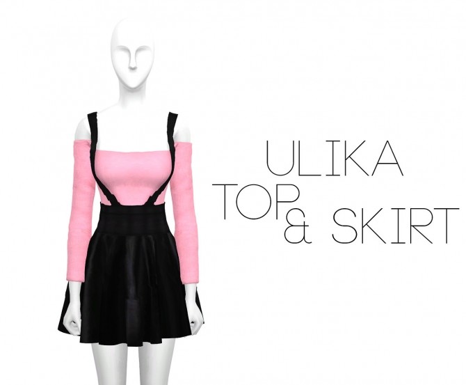 Sims 4 Pink top & black skirt outfit at Kumvip – UliKa