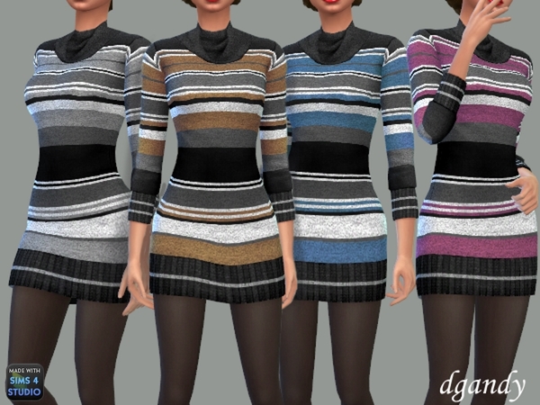 Sims 4 Striped Cowl Neck Sweater Dress by dgandy at TSR