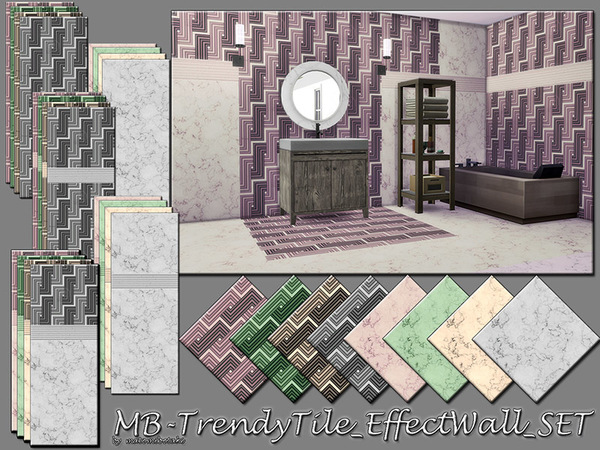 Sims 4 MB Trendy Tile Effect Wall SET by matomibotaki at TSR