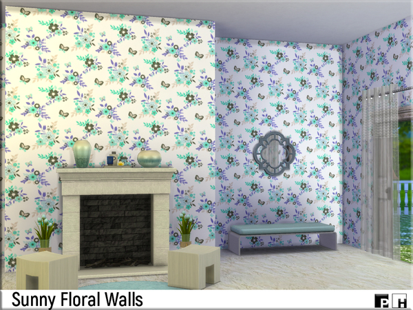 Sims 4 Sunny Flower Walls by Pinkfizzzzz at TSR
