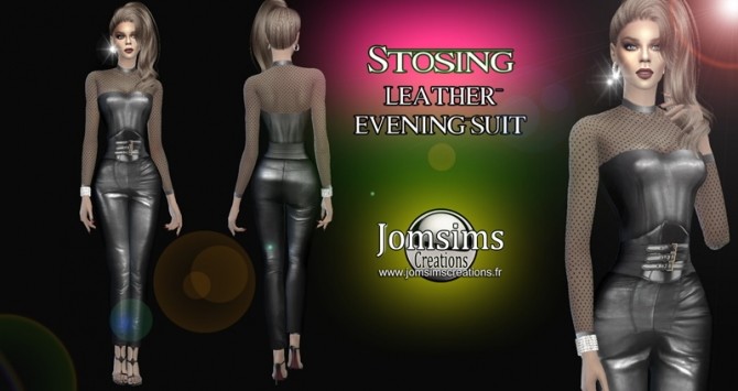 Sims 4 Stosing leather evening outfit at Jomsims Creations