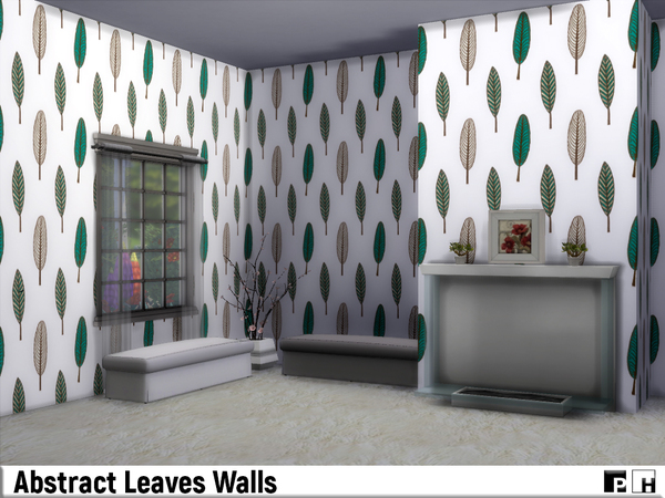 Sims 4 Abstract Leaves Walls by Pinkfizzzzz at TSR