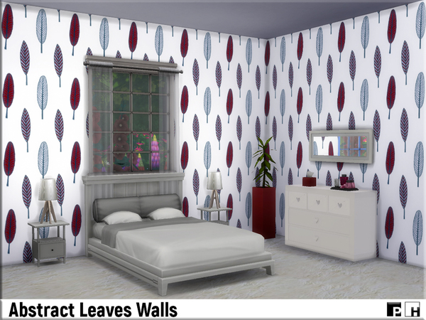Sims 4 Abstract Leaves Walls by Pinkfizzzzz at TSR