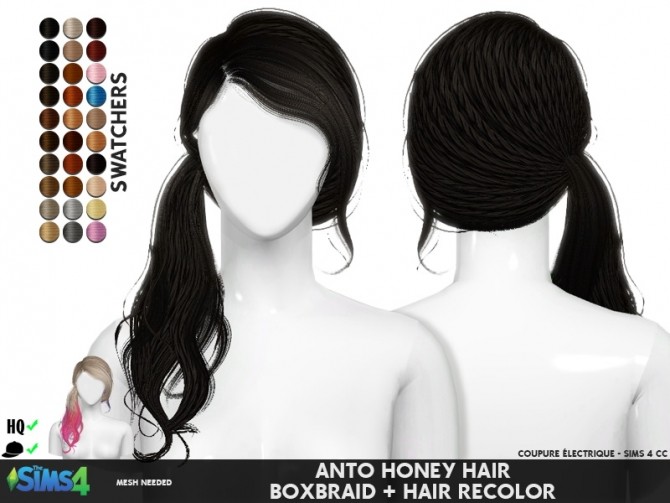 Sims 4 ANTO HONEY HAIR BOXBRAID + HAIR RECOLOR at REDHEADSIMS