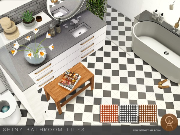 Sims 4 Shiny Bathroom Tiles by Pralinesims at TSR