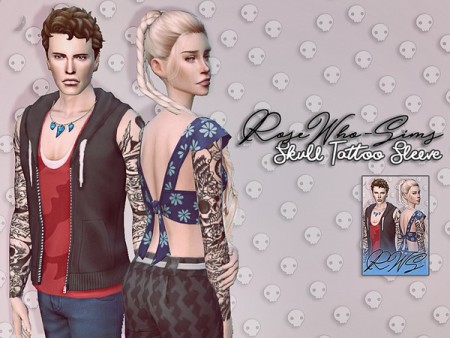Skull Tattoo Sleeve by RoseWho-Sims at TSR