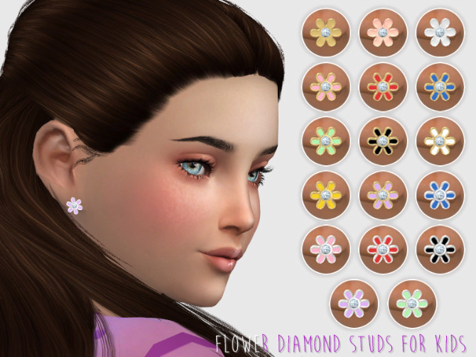 Sims 4 Enamel Overlay Diamond Studs For Kids at Giulietta