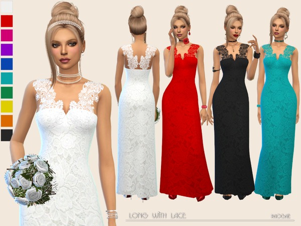 Sims 4 Long with Lace dress by Paogae at TSR