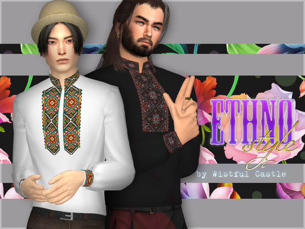 Sims 4 Ethno style male shirt by WistfulCastle at TSR