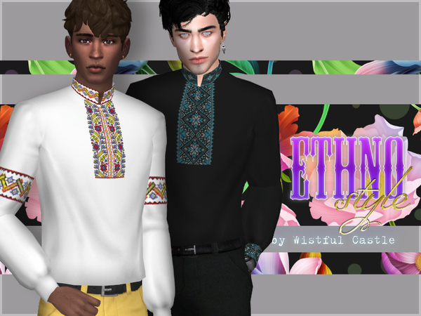 Sims 4 Ethno style male shirt by WistfulCastle at TSR
