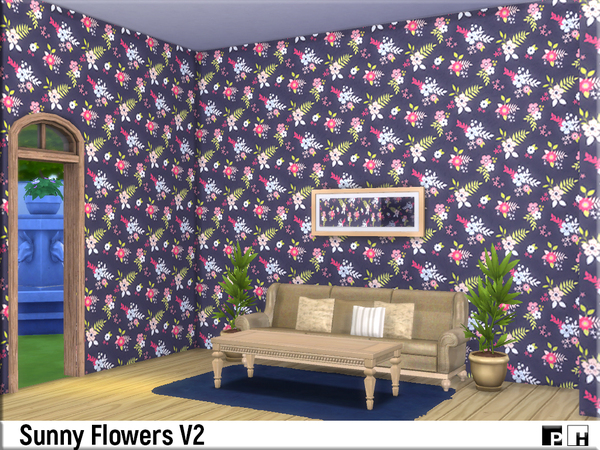 Sims 4 Sunny Flower Walls V2 by Pinkfizzzzz at TSR