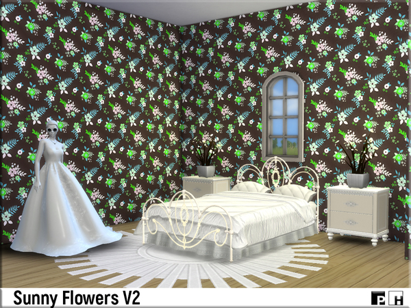 Sims 4 Sunny Flower Walls V2 by Pinkfizzzzz at TSR