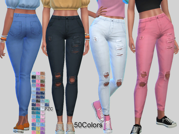 Sims 4 Bellezza Ripped Denim Jeans by Pinkzombiecupcakes at TSR