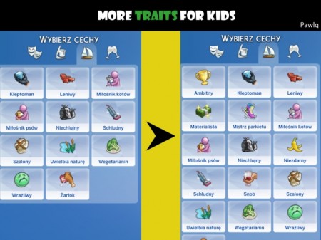 More traits for kids by Pawlq at Mod The Sims