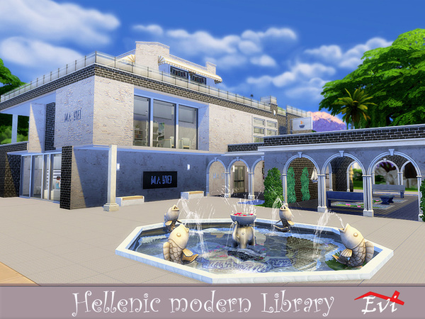 Sims 4 Hellenic Modern Library by evi at TSR