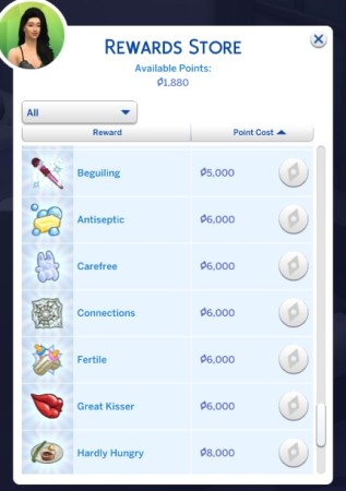Higher Cost Aspiration Rewards from Store by aceposse at Mod The Sims