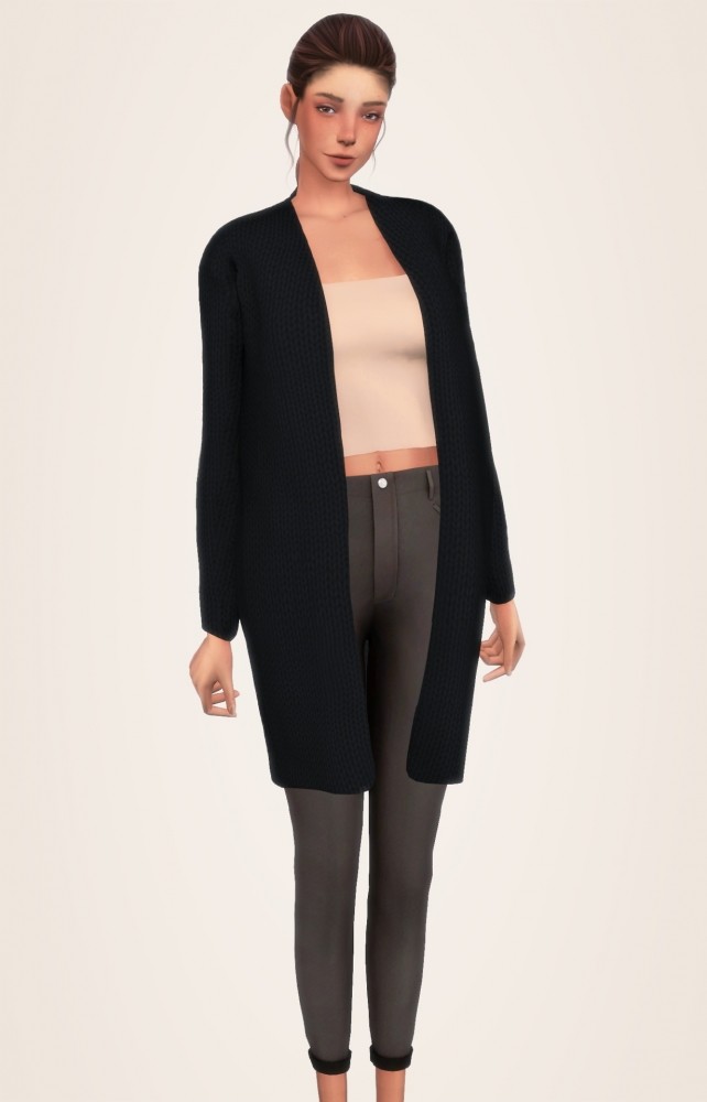 Sims 4 Simple Solid Tank Top, Acc Long Cardigan & Mid Rise Jeans at Elliesimple
