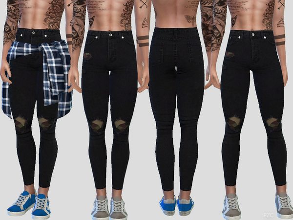 Sims 4 Black Denim Camo Ripped 02 by Pinkzombiecupcakes at TSR