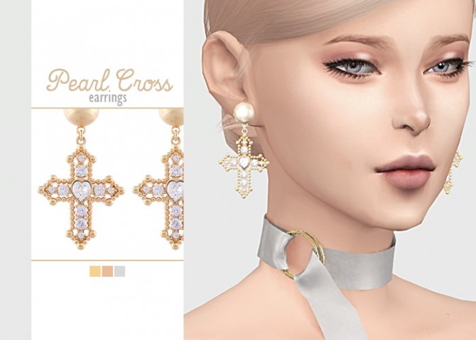 Sims 4 Pearl Cross Earrings at Waekey