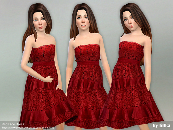 Sims 4 Red Lace Dress for Girls by lillka at TSR