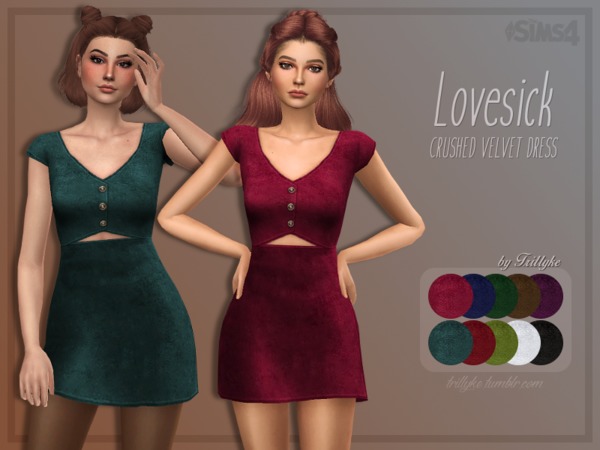 Sims 4 Lovesick Crushed Velvet Dress by Trillyke at TSR