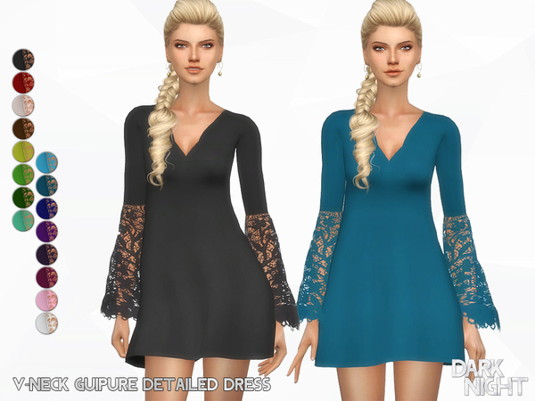 Sims 4 V Neck Detailed Dress by DarkNighTt at TSR