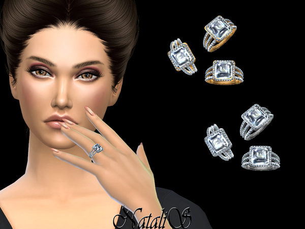 Sims 4 Asscher cut diamond ring pave by NataliS at TSR