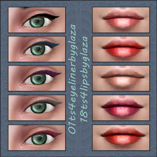 Sims 4 01 eyeliner & 18 lips at All by Glaza