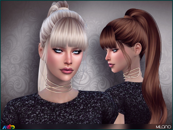 Sims 4 Milano long tail hair with fringe by Anto at TSR