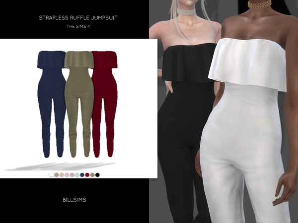 Sims 4 Strapless Ruffle Jumpsuit by Bill Sims at TSR