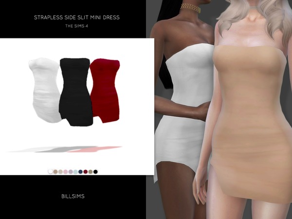 Sims 4 Strapless Side Slit Mini Dress by Bill Sims at TSR