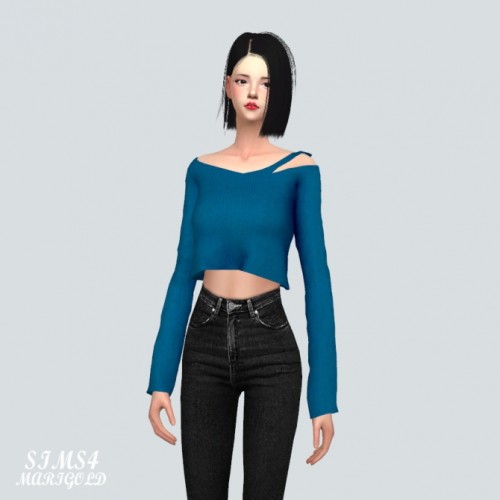 Point Off-Shoulder Crop Top at Marigold » Sims 4 Updates