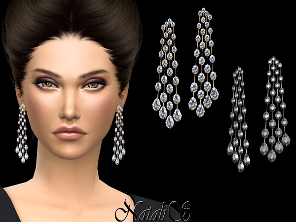 Sims 4 Oval and pear diamond chandelier earrings by NataliS at TSR