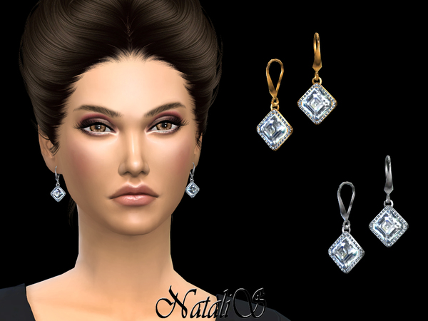 Sims 4 Asscher cut diamond earrings pave by NataliS at TSR