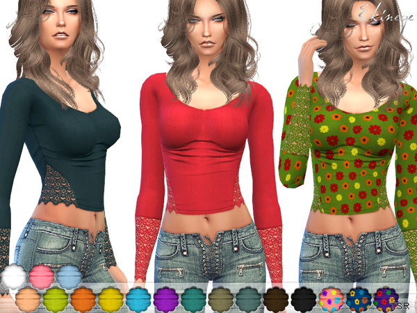 Sims 4 Crop Top With Lace Details by ekinege at TSR