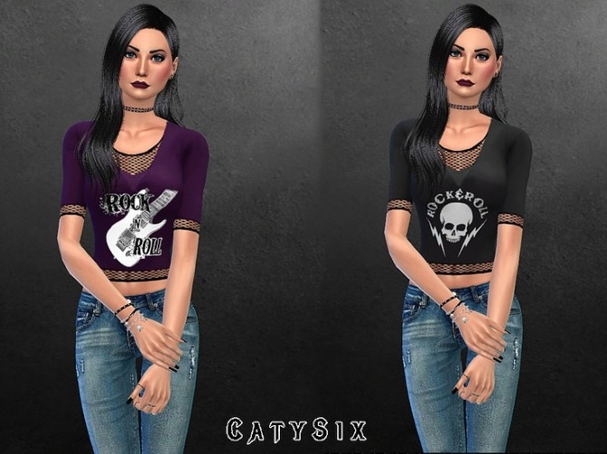 Sims 4 3/4 Sleeve Rock & Roll Top at CatySix