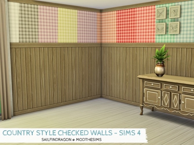 Sims 4 Country Style Checked Walls by sailfindragon at Mod The Sims