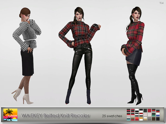 Sims 4 Waekey Belted Knit Recolor at Elfdor Sims