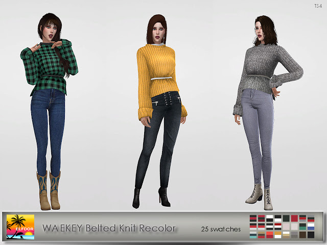 Sims 4 Waekey Belted Knit Recolor at Elfdor Sims