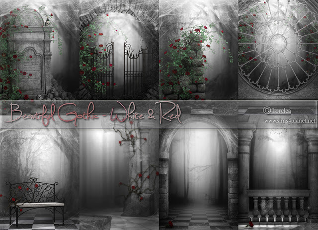 Sims 4 Beautiful Gothic White & Red Backgrounds at Lorelea
