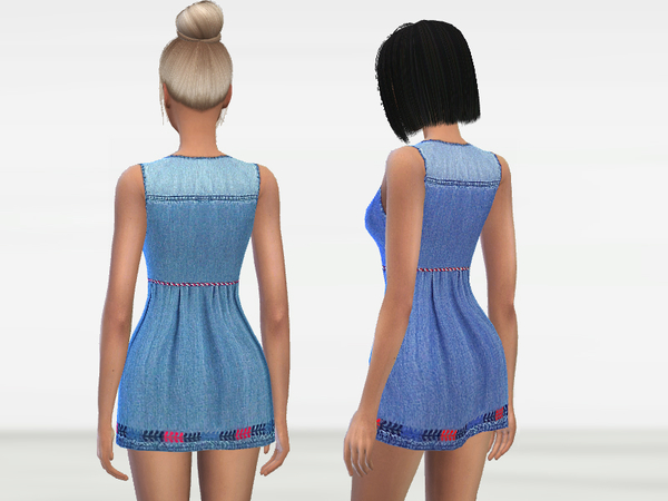 Sims 4 Embroidered Denim Dress by Puresim at TSR