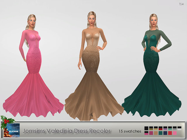 Sims 4 Jomsims Valedinia Dress Recolor at Elfdor Sims